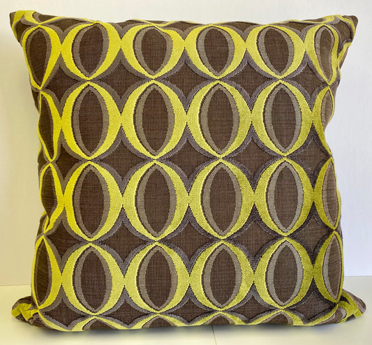 Luxury Pillow 24" x 24" Sinatra Lime, a cut velvet pattern of lime green and taupe over a taupe background