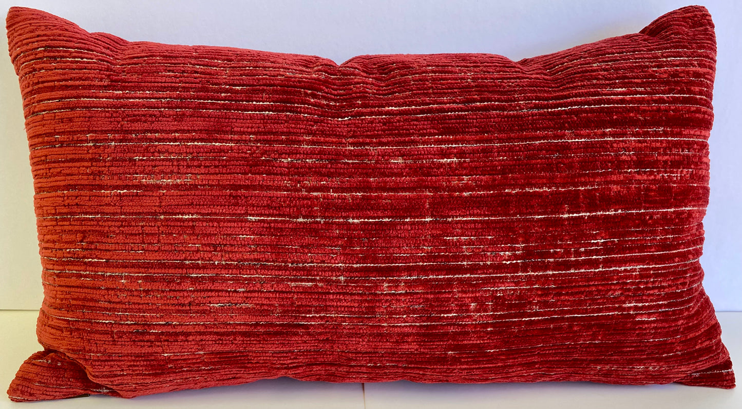 Luxury Lumbar Pillow - 24" x 14" - Agra; Woven garnet red striated chenille