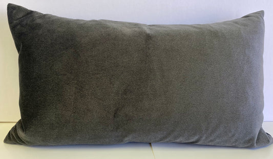 Luxury Lumbar Pillow - 24” x 14” - Belvedere Charcoal; Charcoal gray solid in a creamy soft velvet fabric