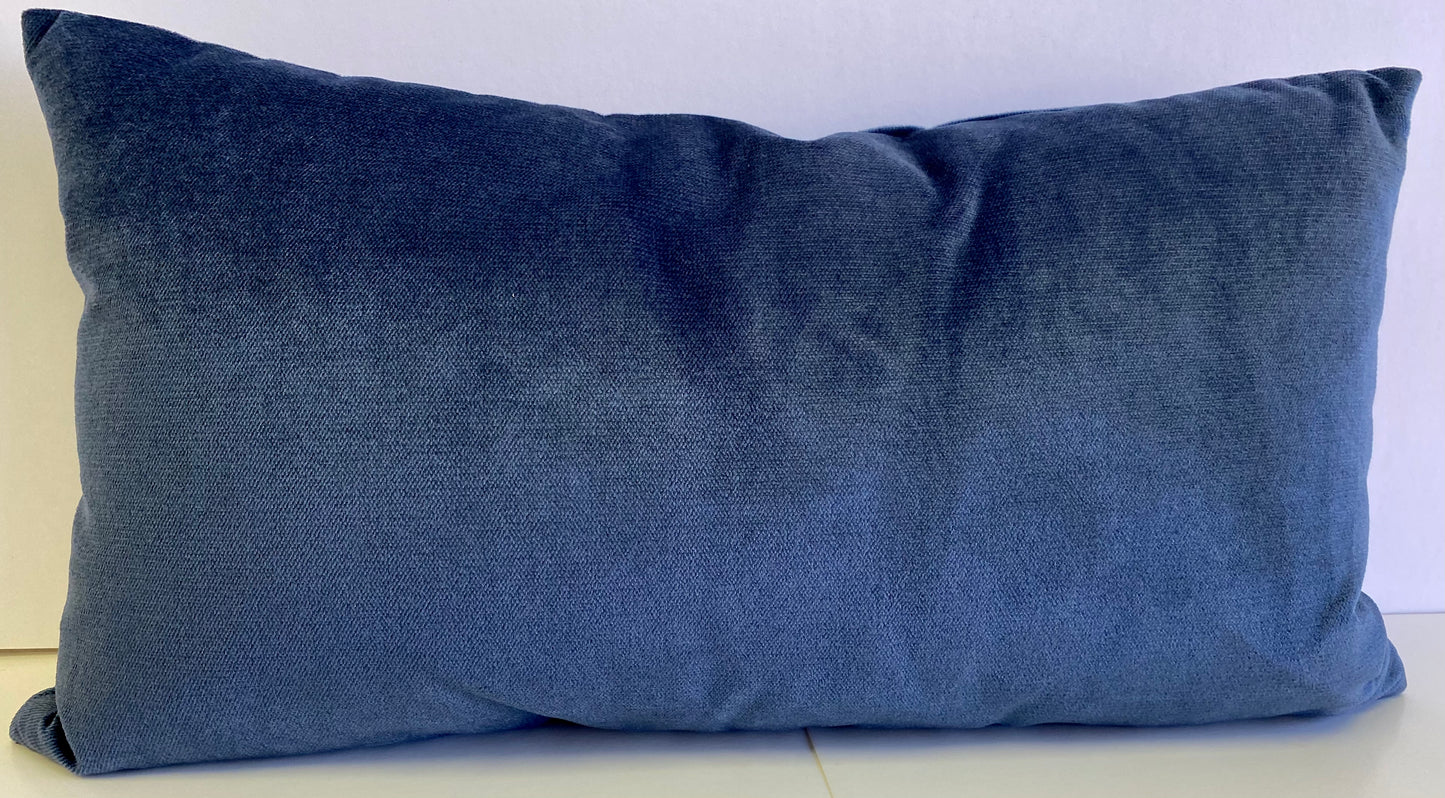 Luxury Lumbar Pillow - 24” x 14” - Belvedere Azure; Azure blue color in a soft solid velvet fabric