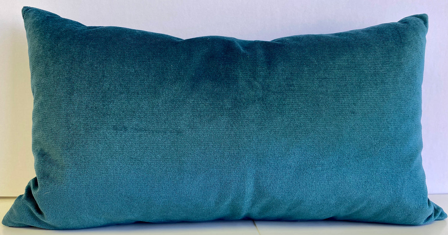 Luxury Lumbar Pillow - 24” x 14” - Belvedere Laguna; Dark Teal color in a soft solid velvet fabric