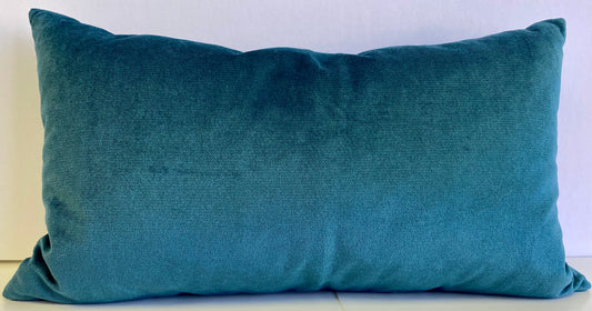 Luxury Lumbar Pillow - 24” x 14” - Belvedere Laguna; Dark Teal color in a soft solid velvet fabric