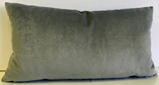 Luxury Lumbar Pillow 24” x 14” - Belvedere Graphite; soft solid velvet fabric in a medium gray