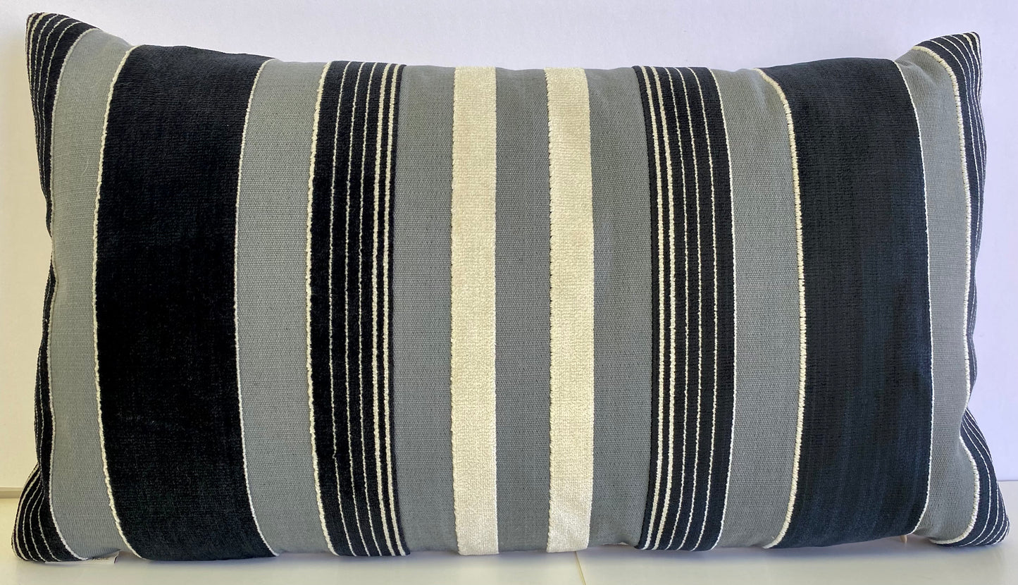 Luxury Lumbar Pillow - 24" x 14" - Cayman Lumbar; Navy, grey and white stripes