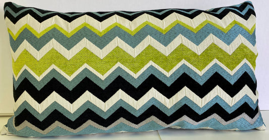 Luxury Lumbar Pillow - 24" x 14" - Chevron Lumbar-Aqua; Lime, navy, sky and white chevrons add movement