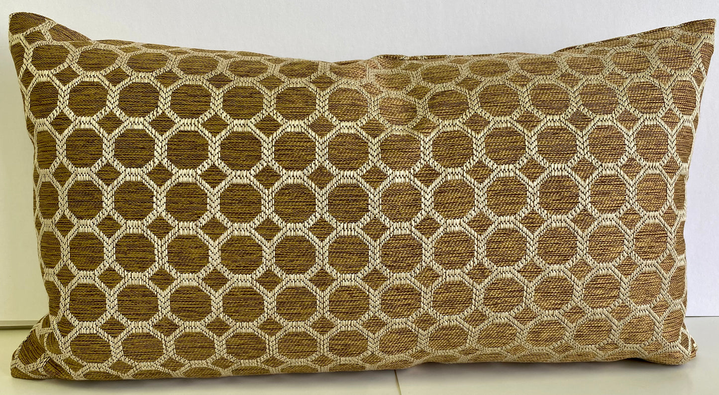 Luxury Lumbar Pillow - 24" x 14" - Dax Pecan; pecan colored background with embroidered gold/wheat colored design on both sides.