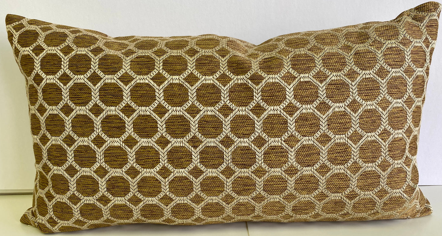 Luxury Lumbar Pillow - 24" x 14" - Dax Pecan; pecan colored background with embroidered gold/wheat colored design on both sides.