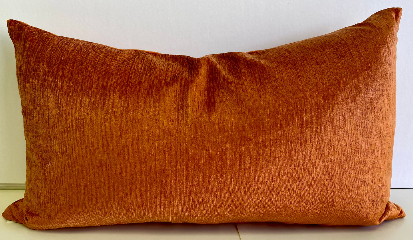 Luxury Lumbar Pillow - 24" x 14" - Empress Casandra; Orange chenille woven into a striate