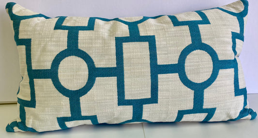 Luxury Lumbar Pillow - 24" x 14" - Ellington Lumbar-Turquoise; MCM screen design in turquoise and white