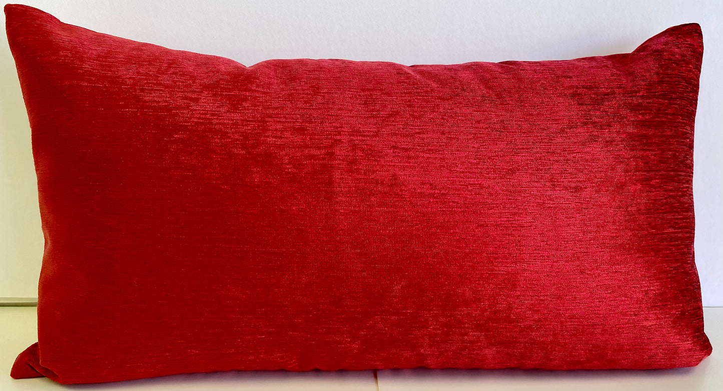 Luxury Lumbar Pillow - 24" x 14" - Empress Cassandra Double Front; Red chenille woven into a striate