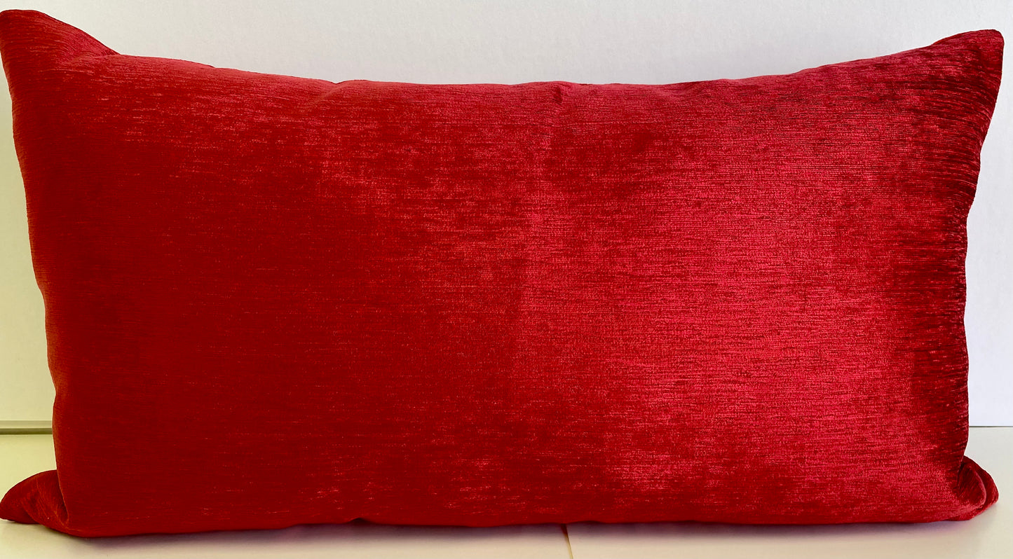 Luxury Lumbar Pillow - 24" x 14" - Empress Cassandra Double Front; Red chenille woven into a striate