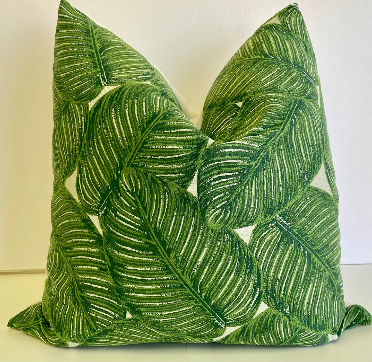 Luxury Pillow -  24" x 24" - Sun Coast; Lush green embroidered foliage on a white base