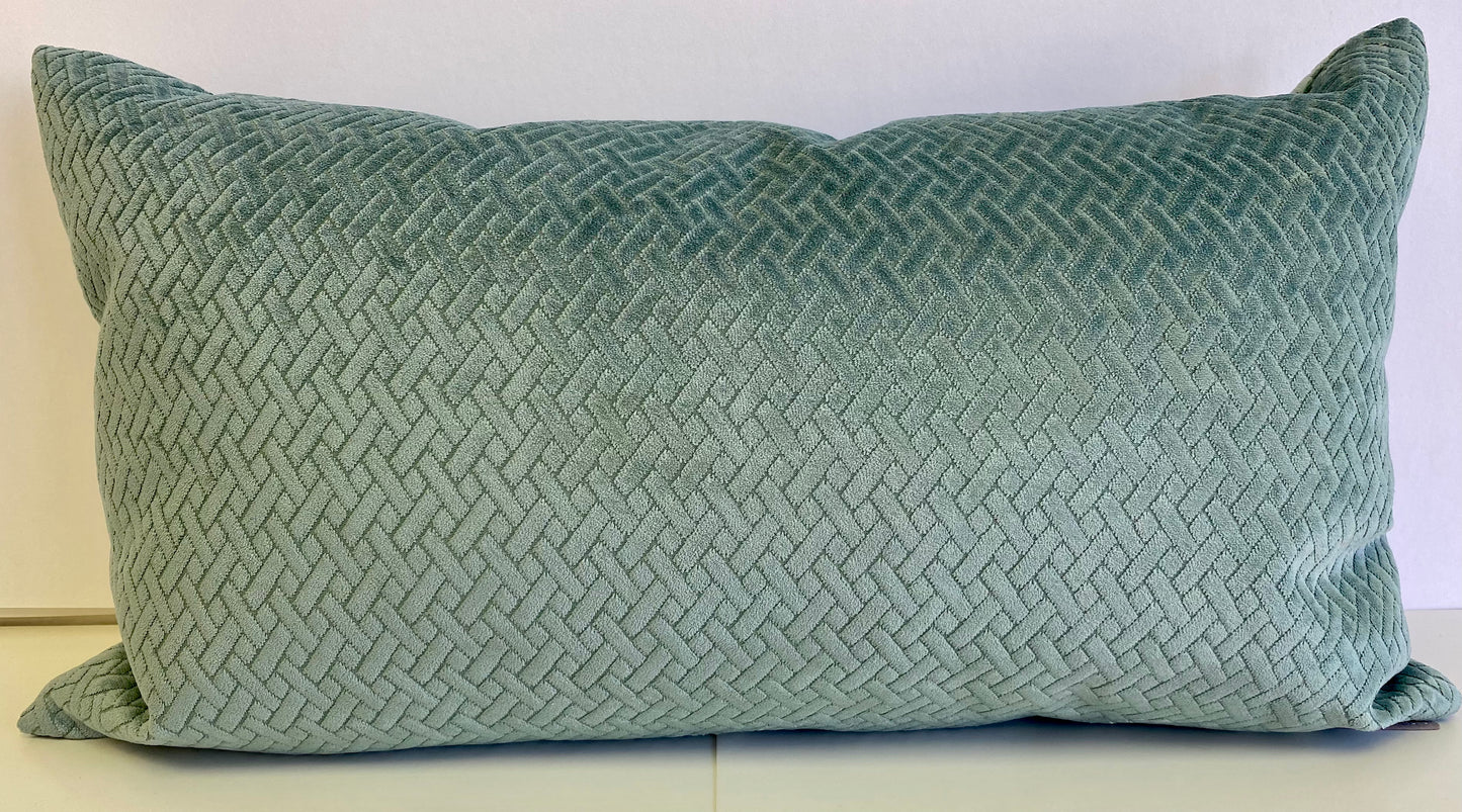 Luxury Lumbar Pillow - 24" x 14" - Flex Teal; Solid teal chenille in a basketweave jacquard pattern