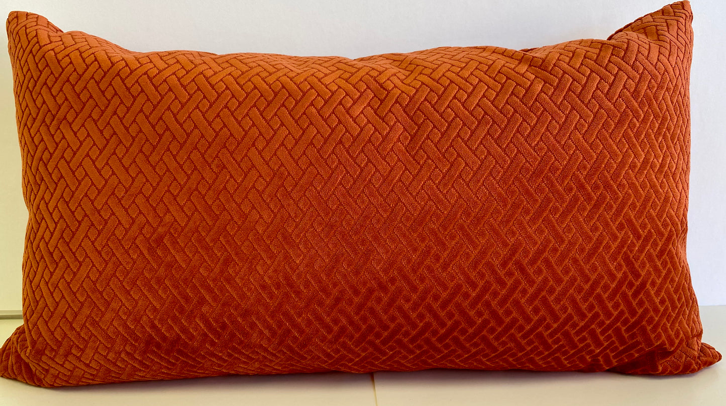 Luxury Lumbar Pillow - 24" x 14" - Flex Paprika; Solid paprika chenille in a basketweave jacquard pattern