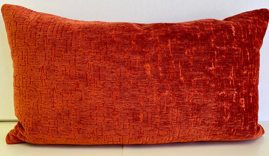 Luxury Lumbar Pillow - 24" x 14" -  Felicity - Coral; Red orange textured chenille