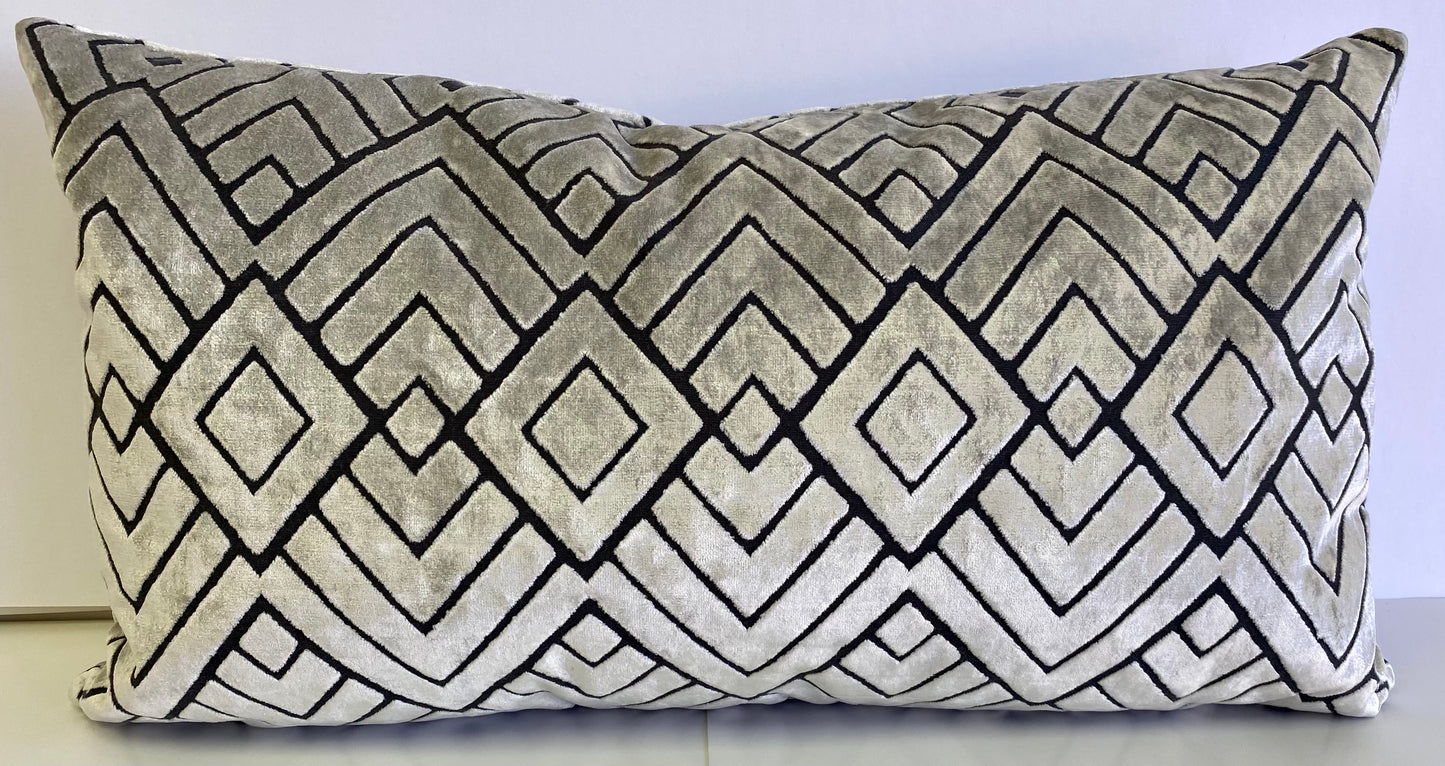 Luxury Lumbar Pillow - 24" x 14" - Hipster Silver; Gray/Silver and Black in Geometric Pattern