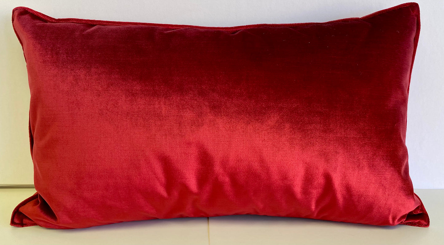 Luxury Lumbar Pillow - 24" x 14" - Iridescence Lumbar Double Front-Ruby, Rick ruby red lush velvet