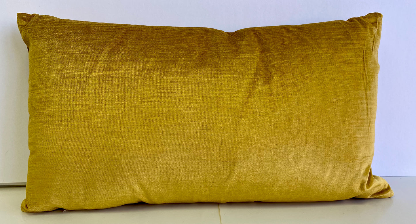 Luxury Lumbar Pillow - 24" x 14" - Jenga Lumbar-Gold; A sculptured brick pattern of lush gold velvet