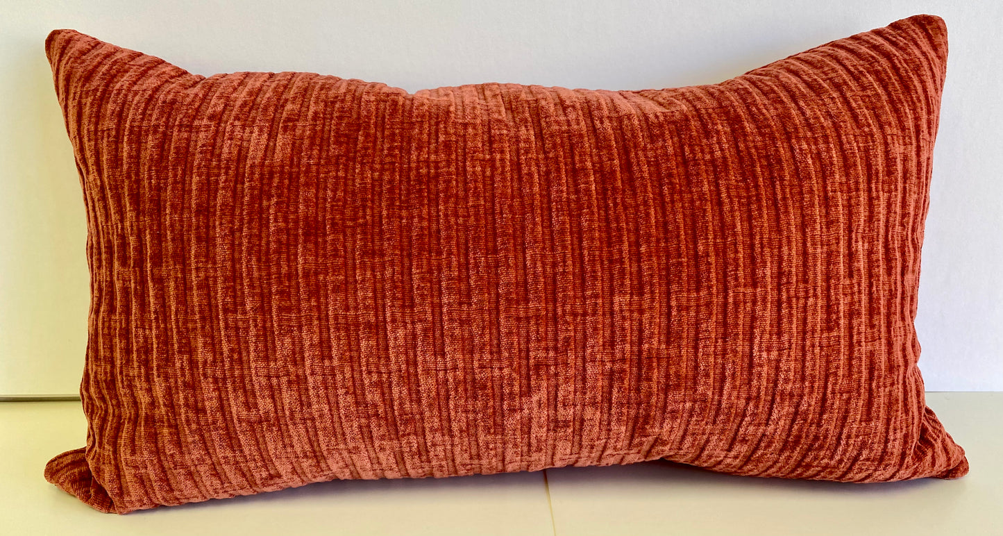 Luxury Lumbar Pillow - 24" x 14" - Lift - Pepper; A horizontal self striped soft textured fabric in tomato red.