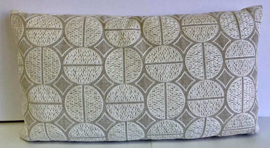 Luxury Lumbar Pillow - 24" x 14" - Medallions Lumbar-Oyster; Embroidered medallions in white