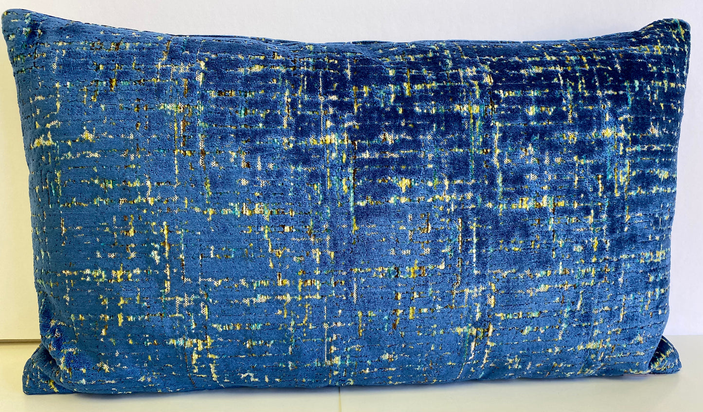 Luxury Lumbar Pillow 24" x 14" - Moonstruck Lumbar-Blue; Vibrant royal blue lush velvet with teal and gold underneath