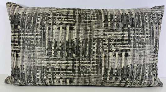 Luxury Lumbar Pillow PAIR - 24" x 14" each - Resonance Lumbar; Beautiful woven pattern of shiny blacks, grays, creams and silvers