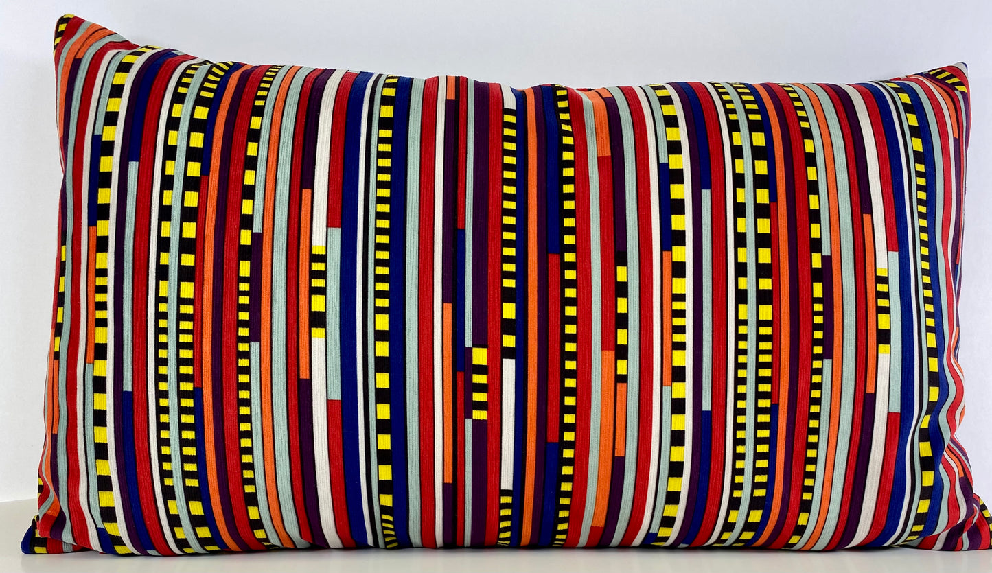 Luxury Lumbar Pillow; 24" x 14" - Saxon-Multi Vibrant pattern of many colors