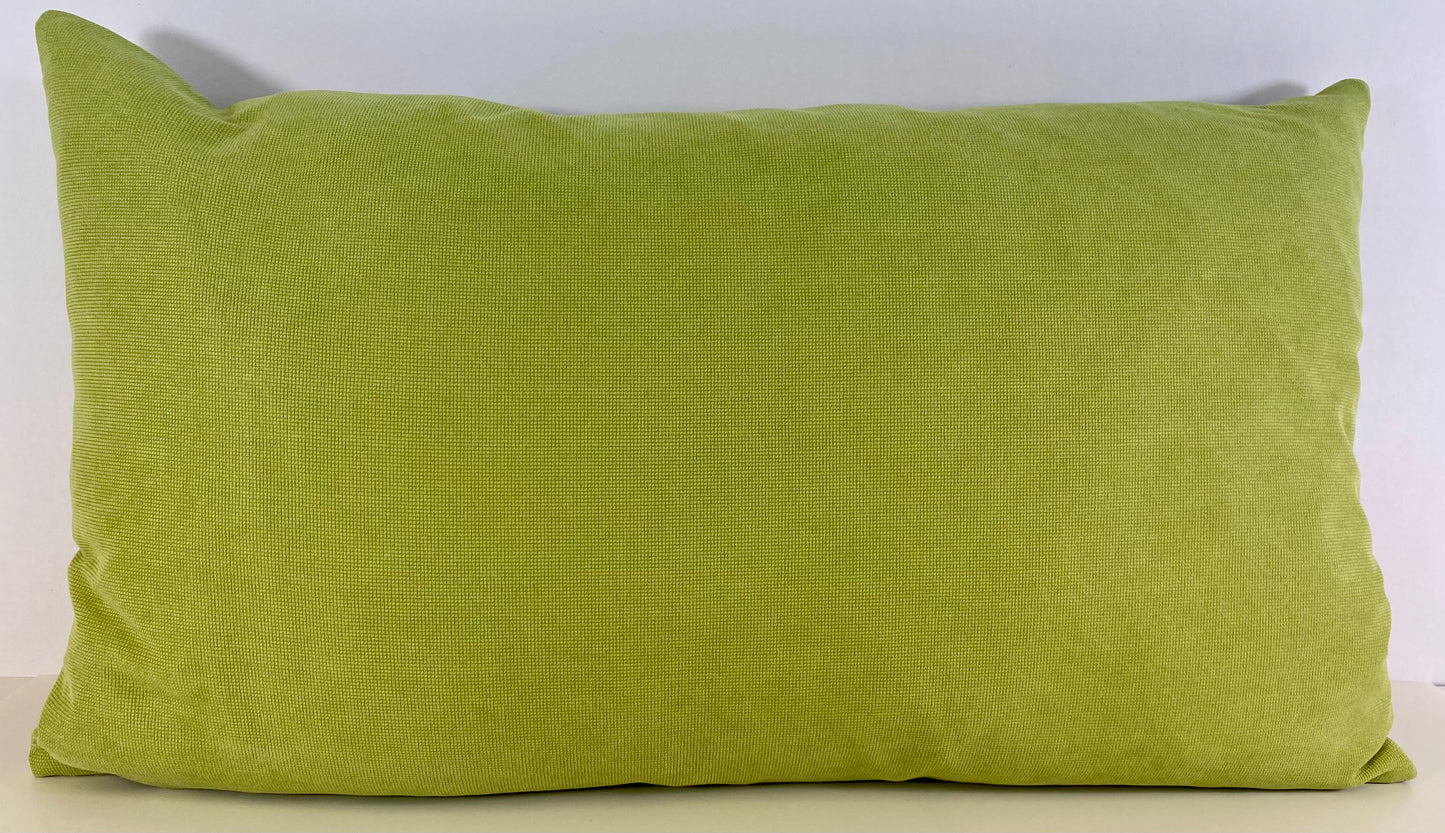 Luxury Lumbar Pillow - 24" x 14" -  Squiggs; Stylized flowers or simply fun circles, you decide.  Teal, chartreuse and green on a stone ground.