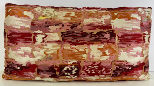 Luxury Lumbar Pillow - 24" x 14" - Scarlet; Abstract pattern of reds, pinks & shiny gold