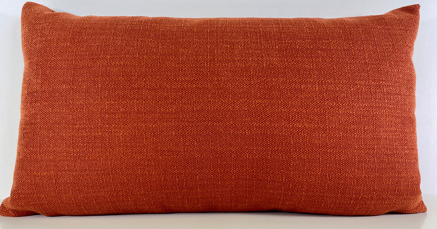 REDUCED TO CLEAR Luxury Lumbar Pillow; 24" x 14" - Stockholm - Bold Paisley pattern of oranges over a gray background