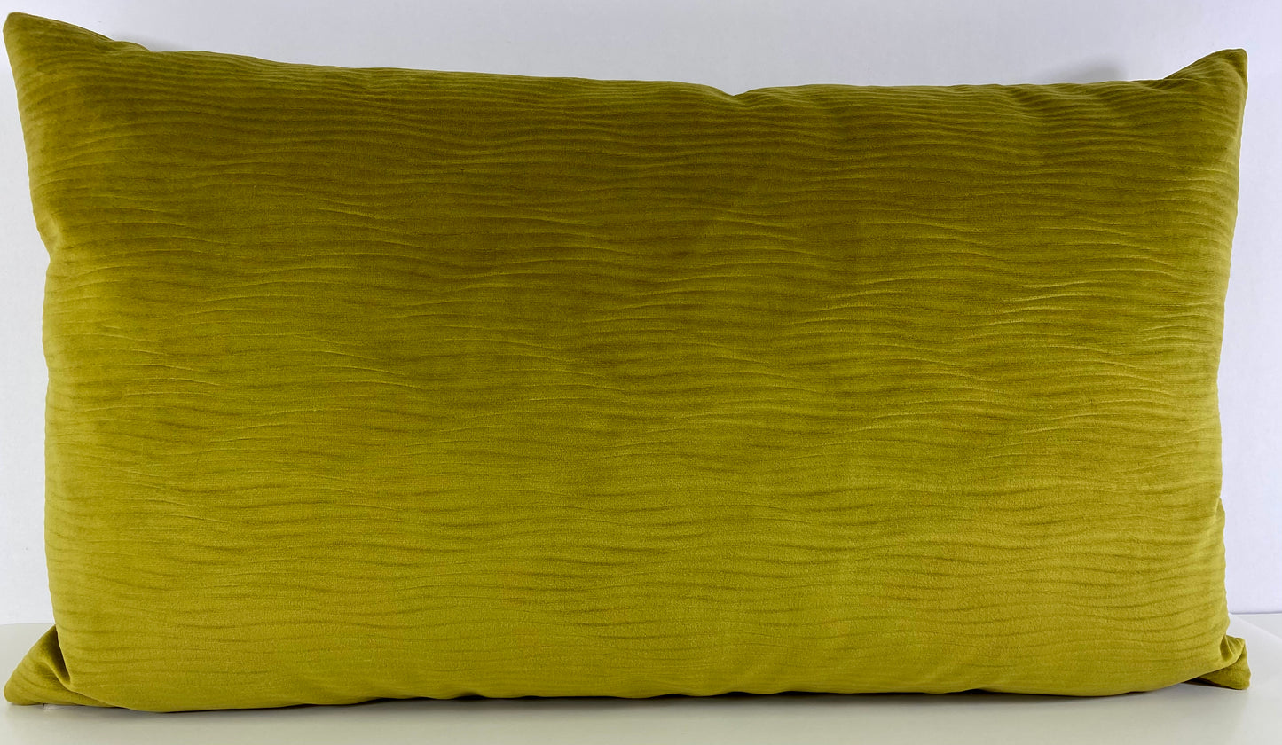 Luxury Lumbar Pillow - 24” x 14” - Stream Chartreuse; Chartreuse color solid in a soft wavey jacquard fabric