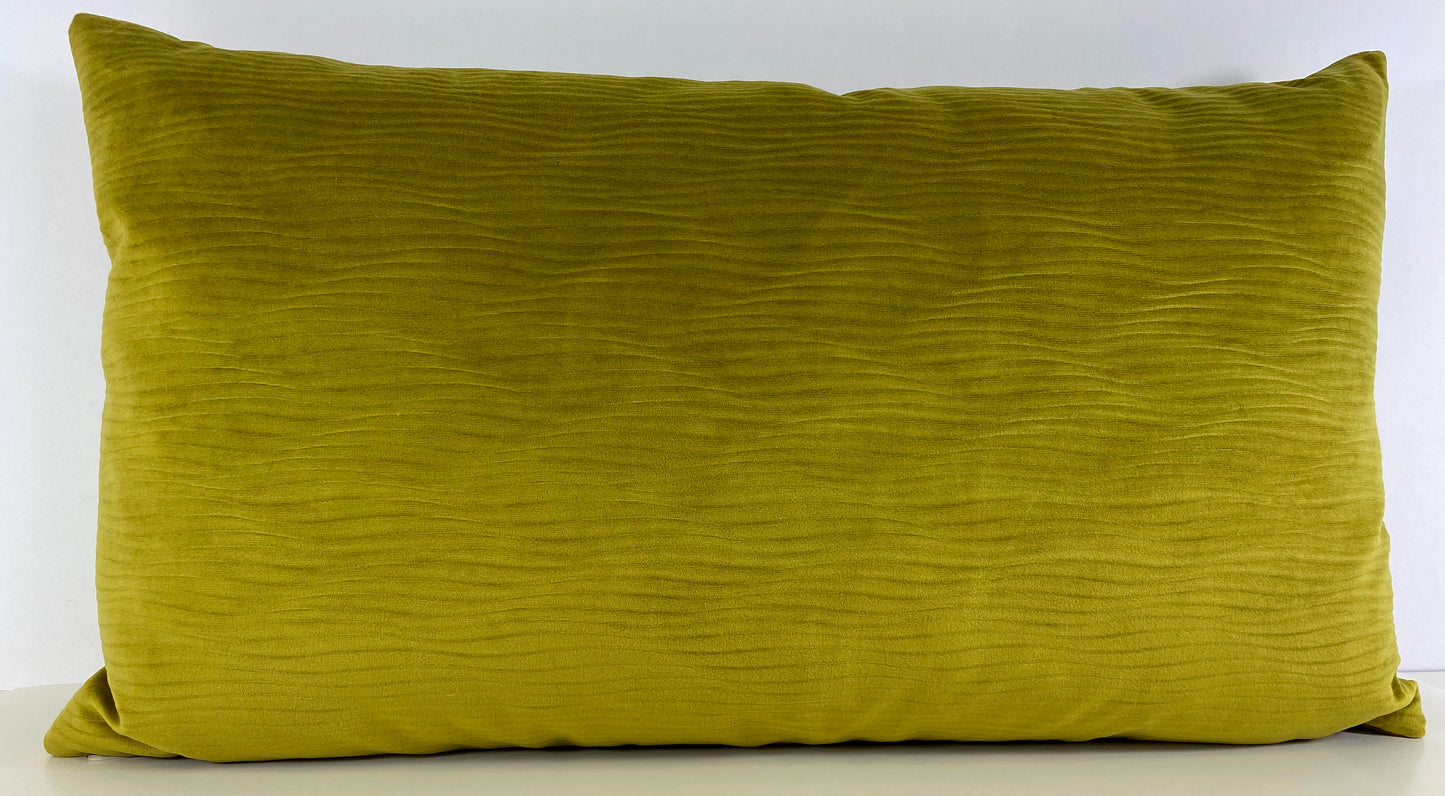 Luxury Lumbar Pillow - 24” x 14” - Stream Chartreuse; Chartreuse color solid in a soft wavey jacquard fabric