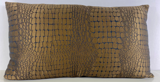 Luxury Lumbar Pillow - 24” x 14” - Tillie Bronze; Moss brown/bronze satin fabric with a alligator skin texture pattern