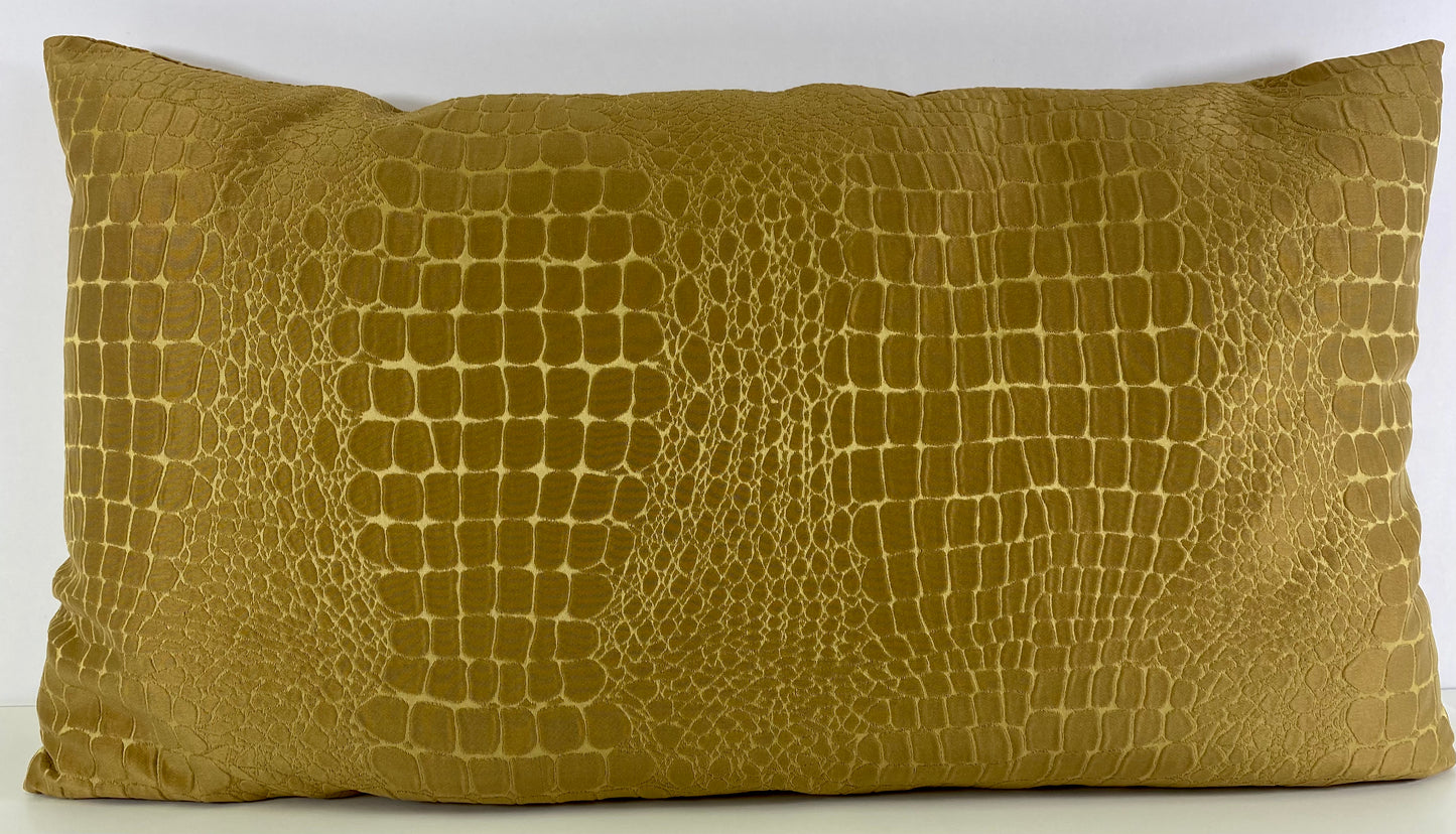 Luxury Lumbar Pillow - 24" x 14" - Tillie Amber; Gold color fabric in a reptile skin print
