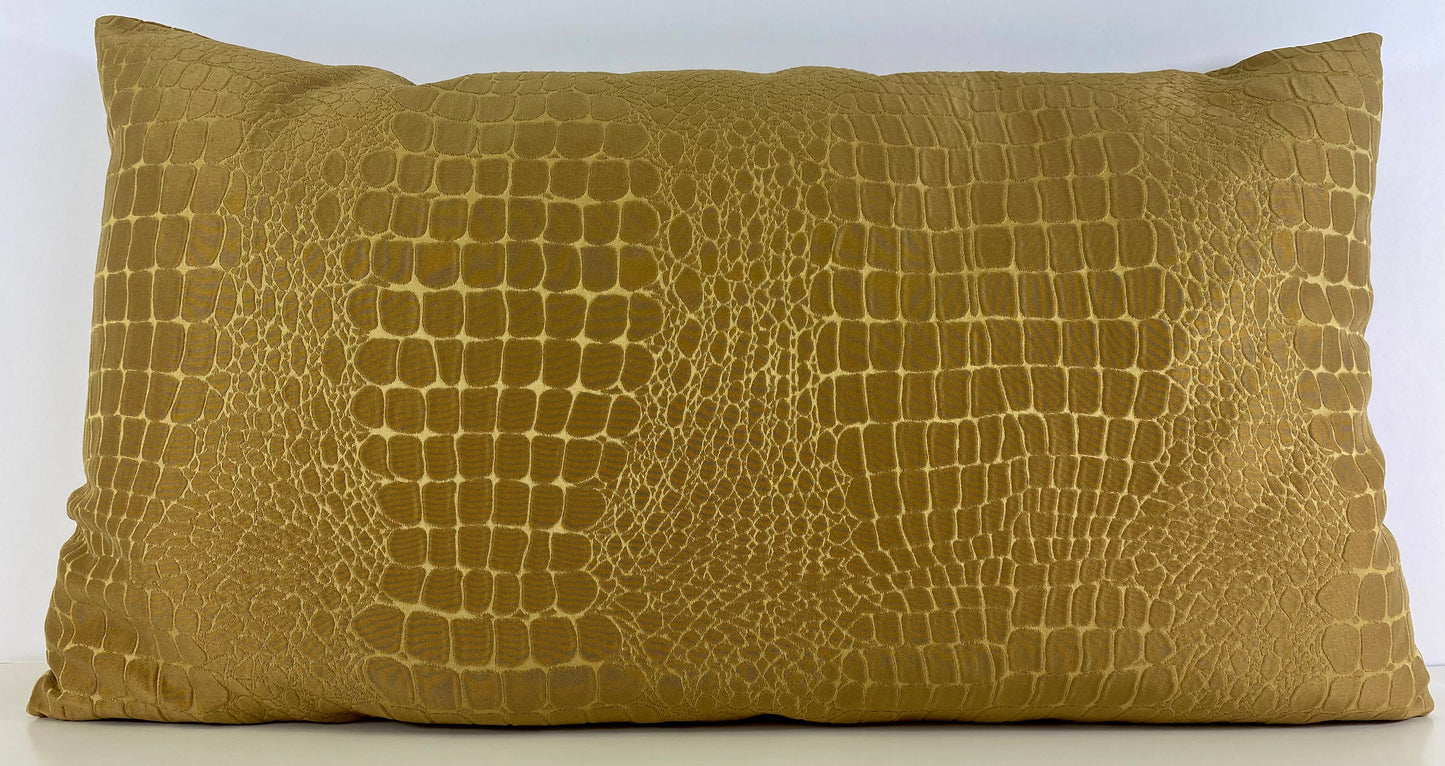 Luxury Lumbar Pillow - 24" x 14" - Tillie Amber; Gold color fabric in a reptile skin print