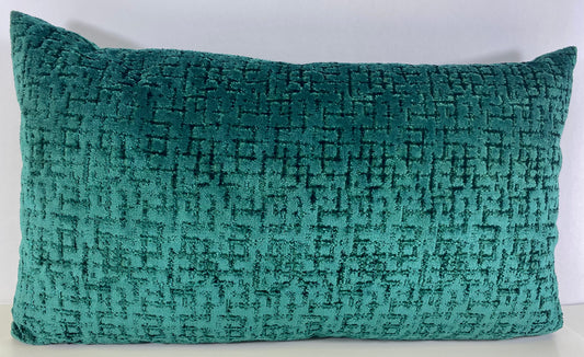 Luxury Lumbar Pillow - 24" x 14" -  Tetris Emerald; Deep chenille in dark emerald with black hashing