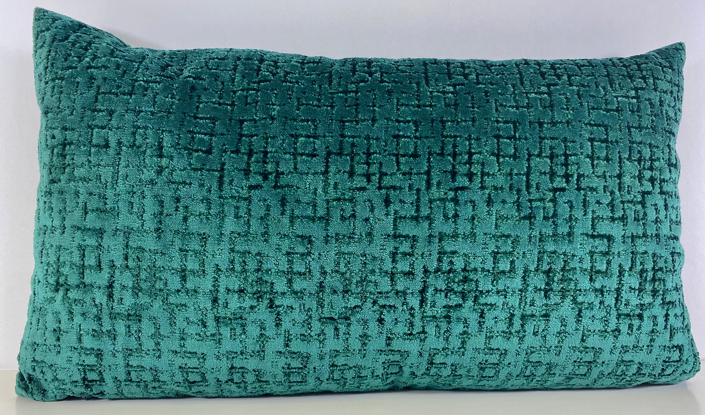 Luxury Lumbar Pillow - 24" x 14" -  Tetris Emerald; Deep chenille in dark emerald with black hashing