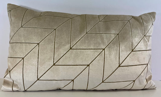 Luxury Lumbar Pillow - 24" x 14" - Villa-Ivory; Luxurious ivory velvet over a geometric pattern