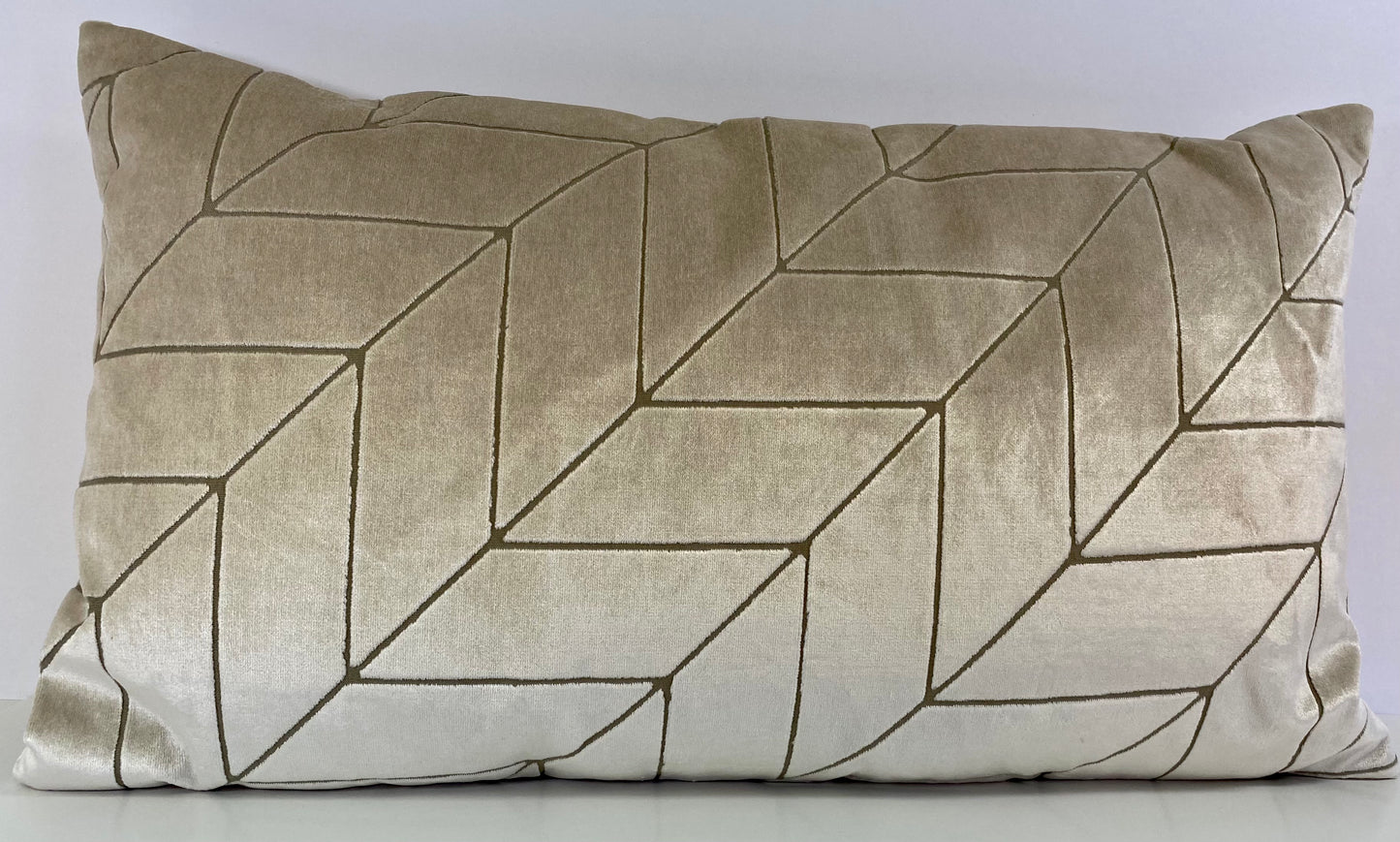 Luxury Lumbar Pillow - 24" x 14" - Villa-Ivory; Luxurious ivory velvet over a geometric pattern