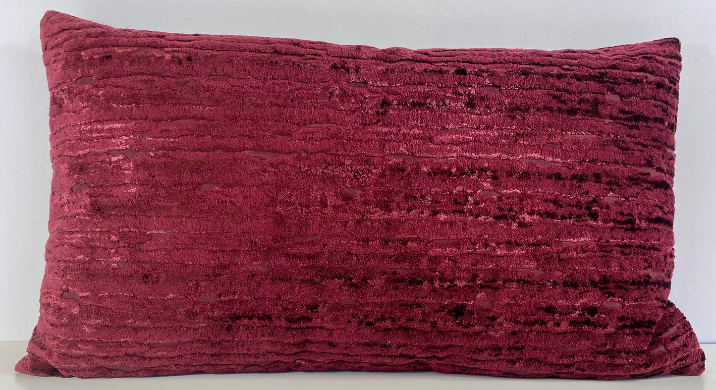 Luxury Lumbar Pillow - 24" x 14" -  Wake Wine; A very soft fabric of deep wine red, catching the light to give depth to the color.