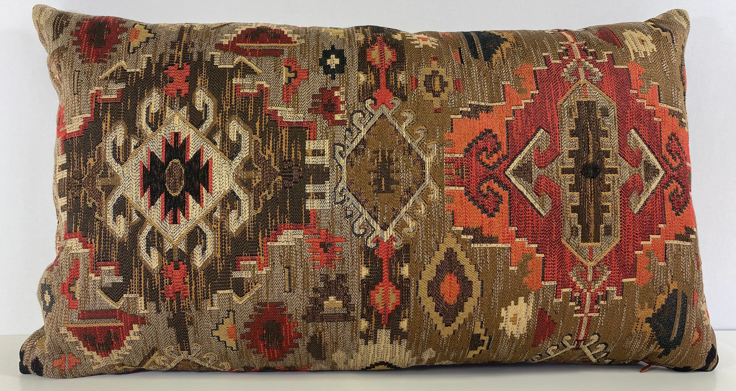 Luxury Lumbar Pillow - 24" x 14" -  Zepher; South western / moroccan / Persian inspired in woven red, brown, chocolate and stone