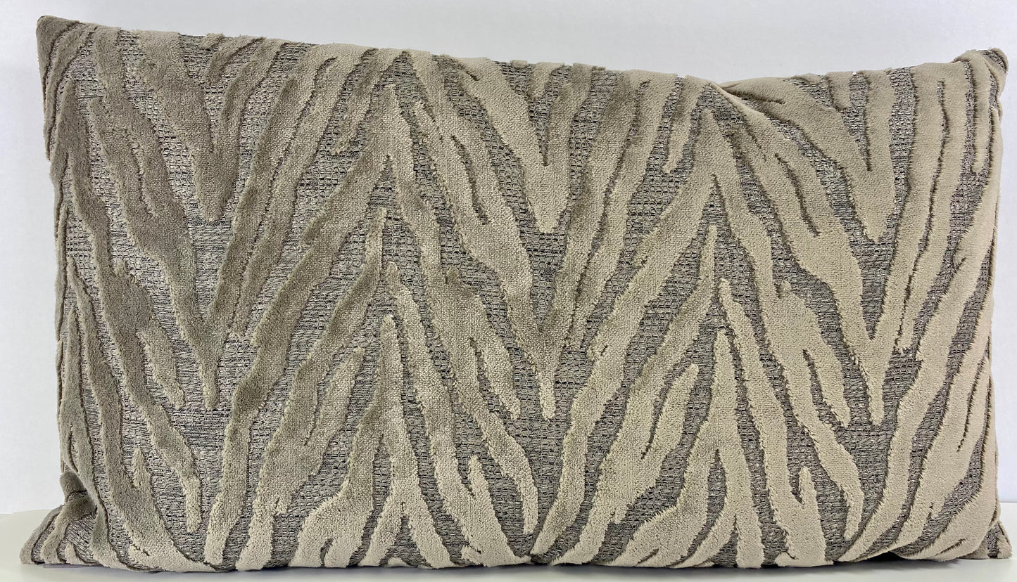 Luxury Lumbar Pillow - 24" x 14" -  Wild Side; Animal style chevrons in graphite grey on a grey ground.