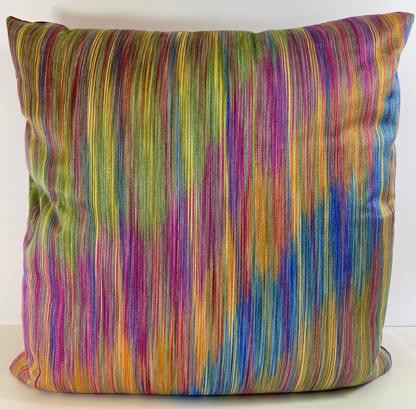 Luxury Pillow-  24" x 24" - Colorful Stripe; Intricate pattern of fuchsia, orange blue and green