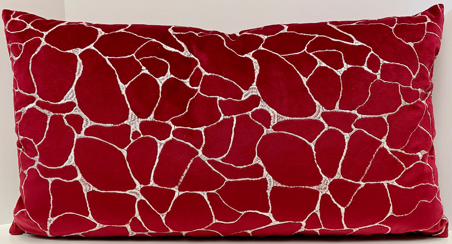 Luxury Lumbar Pillow- 24" x 14" - Dare-Fuchsia: Silver embroidered pattern on a fuchsia background