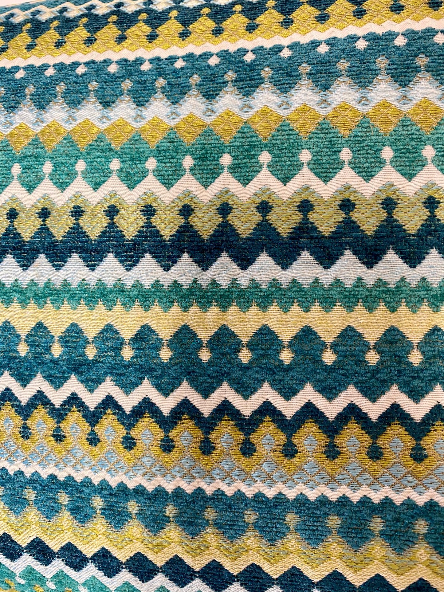 Luxury Lumbar Pillow - 24" x 14" - Denmark-Peacock: textural stripes of teals, yellows & white