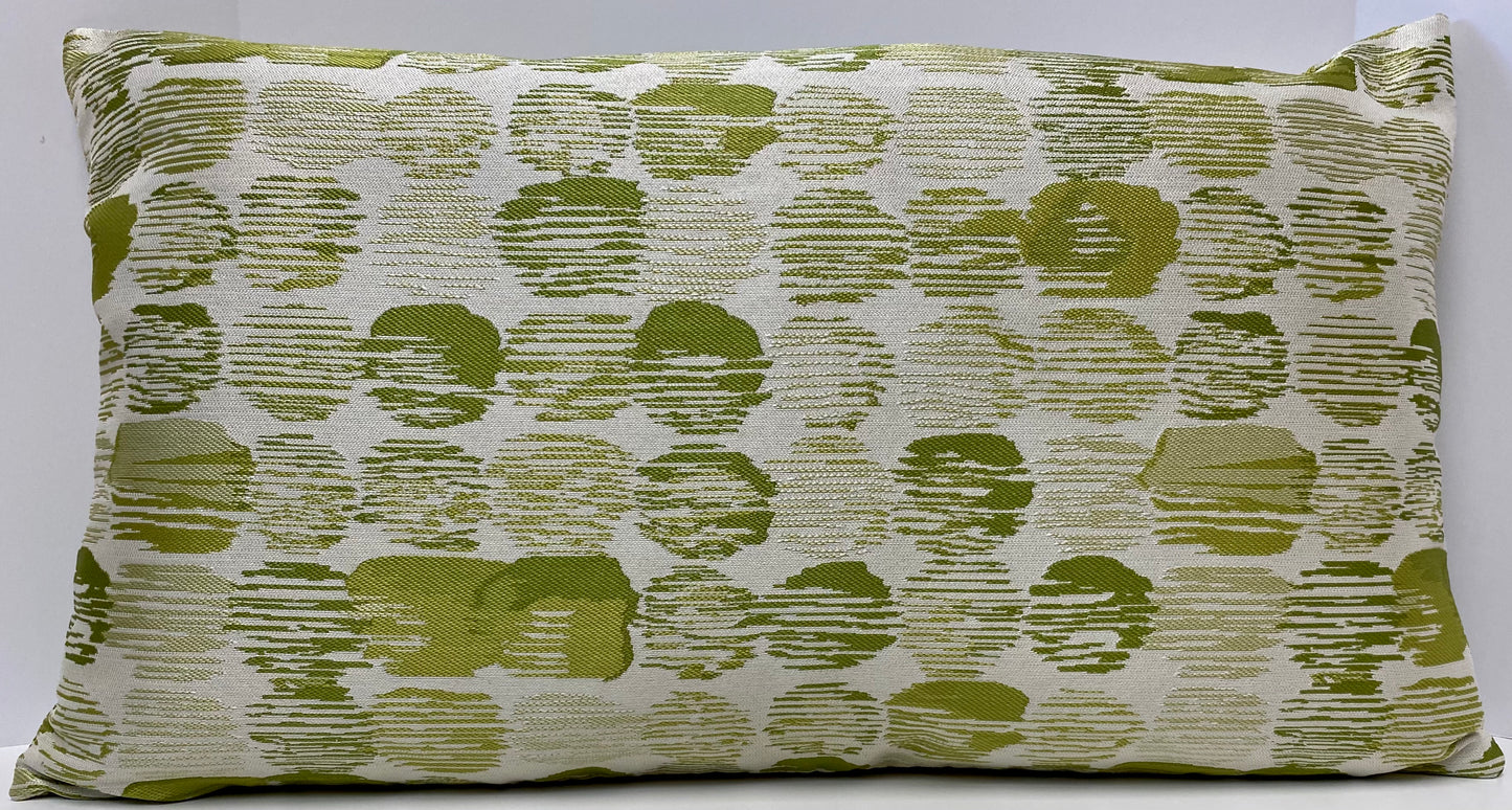 Luxury Lumbar Pillow - 24" x 14" - Deepwell-Lime: Bright lime green abstract pattern on a cream background