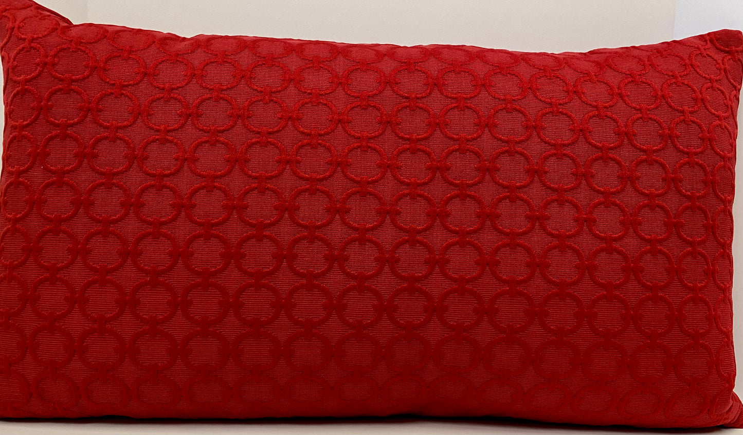 Luxury Lumbar Pillow - 24" x 14" - Full Circle-Red, bright red solid fabric with a circle tonal pattern