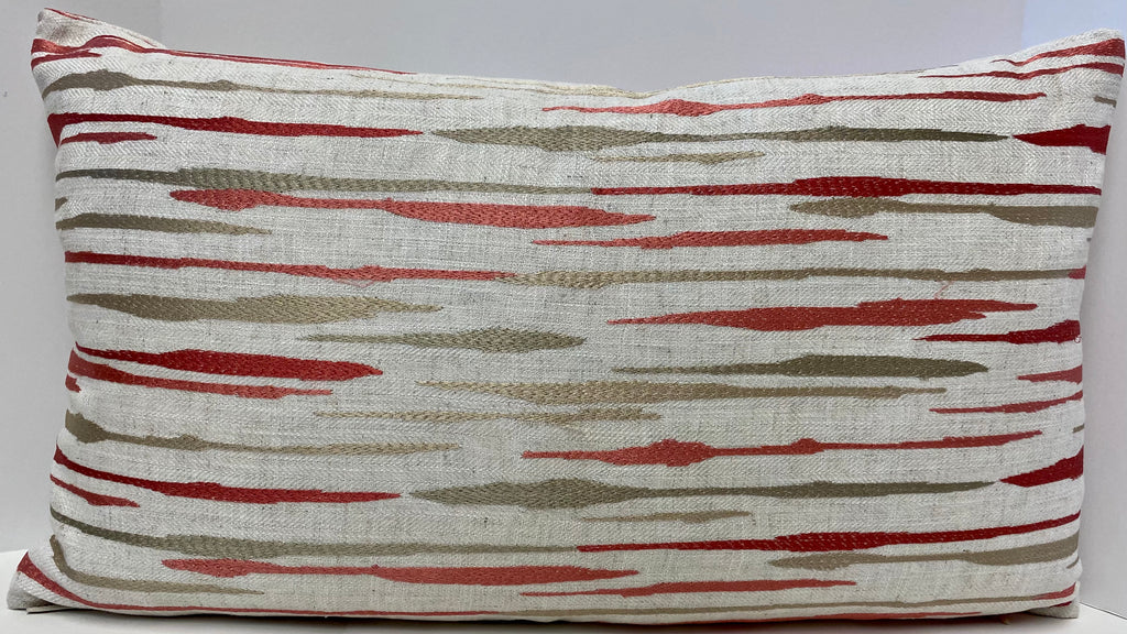 Luxury Lumbar Pillow; 24" x 14" - Marcus-Coral, Coral and taupe abstract pattern over an off white background