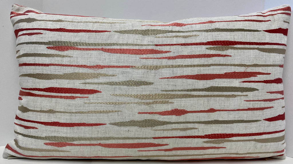 Luxury Lumbar Pillow; 24" x 14" - Marcus-Coral, Coral and taupe abstract pattern over an off white background