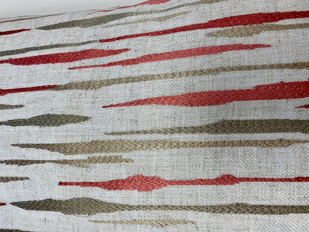 Luxury Lumbar Pillow; 24" x 14" - Marcus-Coral, Coral and taupe abstract pattern over an off white background